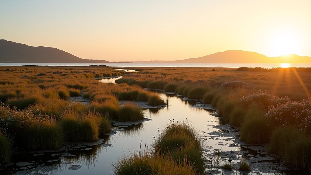 Coastal marsh landscape with tidal water